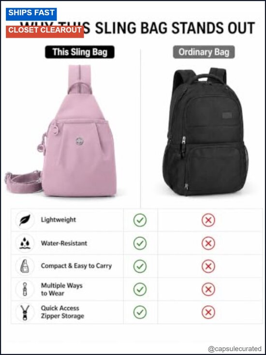 Water-Resistant Sling Backpack Women Crossbody Chest Bag Travel Work